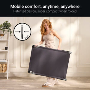 Jay-Be ME70 Mobile folding bed being carried folded, only 11 cm deep