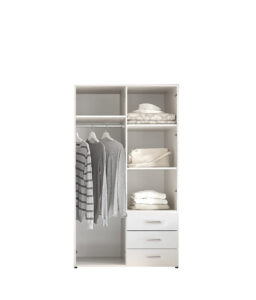 Harry 2 Door Wardrobe 100cm in White - interior layout with the doors open