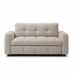 Morgan Quilted 2 Seater Sofa Bed front view, closed, showing channel-quilted back cushions and chunky arms