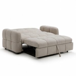 Morgan 2 Seater Sofa Bed fully opened into a bed, quilted taupe sleeping surface between the arms