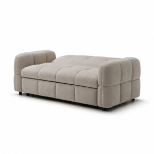 Morgan Quilted 2 Seater Sofa Bed opened flat as a bed, viewed from the side in taupe chenille
