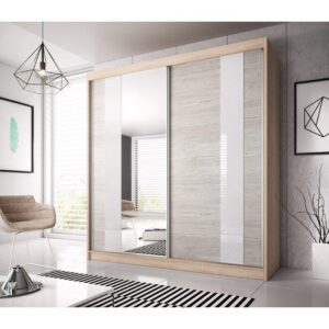 Multi 32 Sliding Mirror Door Wardrobe 183cm - interior layout with the doors open