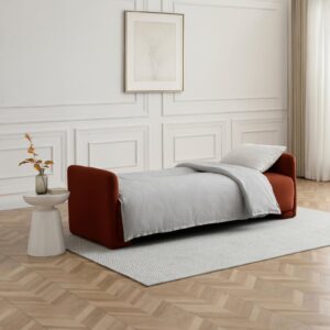 Murphy Sofa Bed in Mohair Burnt Orange Flat Velvet, in a styled room setting