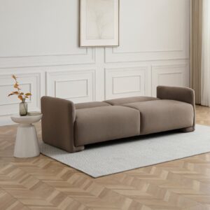 Murphy Sofa Bed in Mohair Taupe Flat Velvet, in a styled room setting