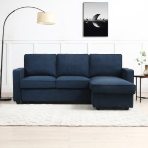 Myles Corner Sofa Bed in Themis Blue, in a styled room setting