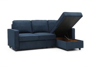 Myles Corner Sofa Bed in Themis Blue, product view on a white background