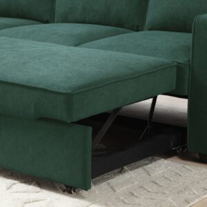 Myles Corner Sofa Bed in Themis Green, in a styled room setting