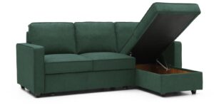 Myles Corner Sofa Bed in Themis Green, product view on a white background
