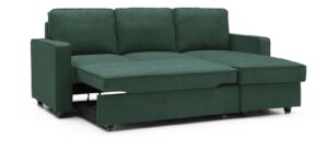 Myles Corner Sofa Bed in Themis Green, product view on a white background