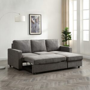 Myles Corner Sofa Bed in Typhon Grey, in a styled room setting