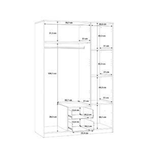 Niko mirrored wardrobe interior dimensions diagram