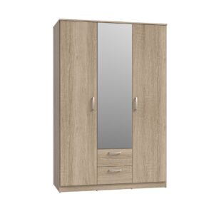 Niko 123cm mirrored wardrobe in Sonoma Oak, angled view