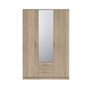 Niko 3 door mirrored wardrobe in Sonoma Oak, front view