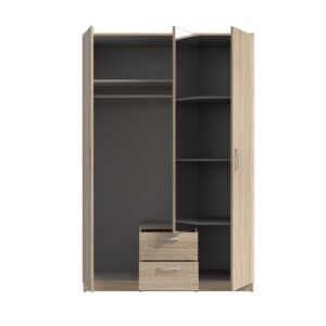 Sonoma Oak Niko mirrored wardrobe with doors open, front view