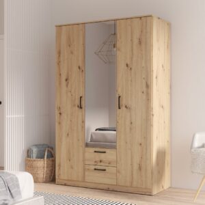 Niko 3 door mirrored wardrobe in Artisan Oak in a bedroom