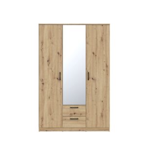 Niko 3 door mirrored wardrobe in Artisan Oak, front view