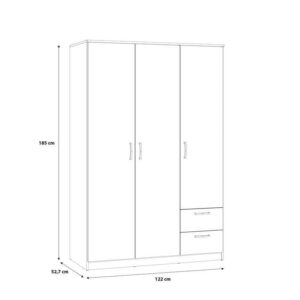 Niko wardrobe dimensions: 122.6cm wide, 52.7cm deep, 185cm high