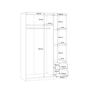 Niko 3 door wardrobe interior dimensions diagram