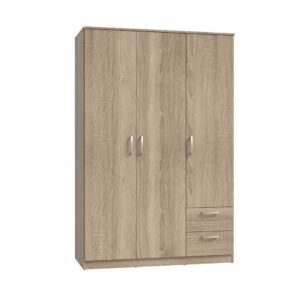 Niko 123cm wardrobe in Sonoma Oak, angled view showing two drawers