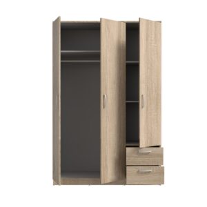 Sonoma Oak Niko wardrobe with doors and drawers open