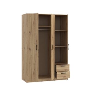 Artisan Oak Niko wardrobe open, showing the rail and shelving column