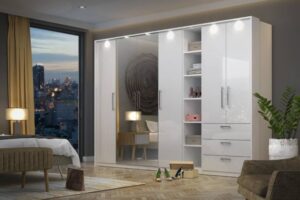 Optima 16 Corner Wardrobe in White - close detail of the door finish and handle