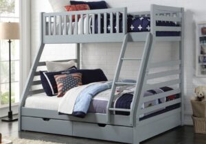 States grey triple bunk bed with double bottom bunk and single top bunk