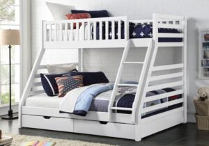 States triple sleeper bunk bed in white in a kids' room