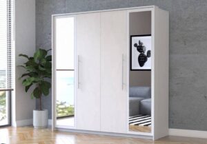 Aurelia Hinged Door Wardrobe 206cm in Silk - interior layout with the doors open