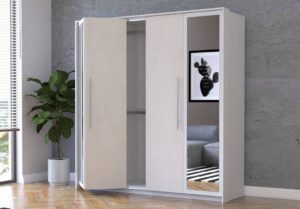 Aurelia Hinged Door Wardrobe 206cm in Silk - close detail of the door finish and handle