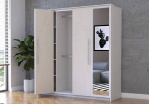 Aurelia Hinged Door Wardrobe 206cm in Silk - side profile showing the depth