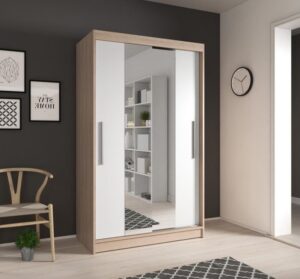 Neomi 01 Sliding Door Wardrobe 120cm in Sonoma Oak - front view with the doors closed