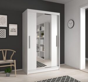 Neomi 01 Sliding Door Wardrobe 120cm in White Matt - shown in a bedroom setting, 120cm wide