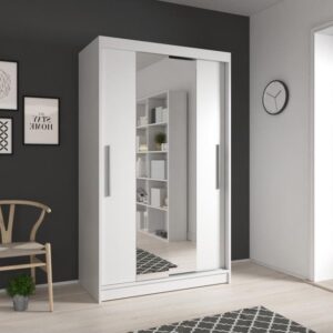 Neomi 01 Sliding Door Wardrobe 120cm in White Matt - shown in a bedroom setting, 120cm wide