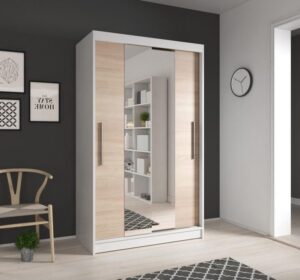 Neomi 01 Sliding Door Wardrobe 120cm in White Matt - front view with the doors closed