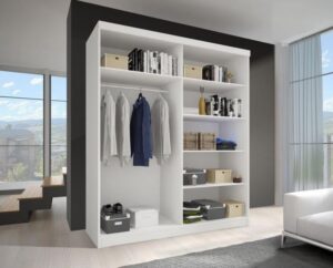Neomi 05 Sliding Door Wardrobe 120cm in White Matt in White - front view with the doors closed