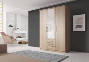 Alex Hinged Door Wardrobe 150cm in Oak Sonoma - shown in a bedroom setting, 150cm wide