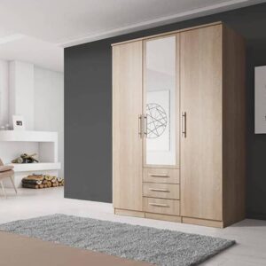 Alex Hinged Door Wardrobe 150cm in Oak Sonoma - shown in a bedroom setting, 150cm wide