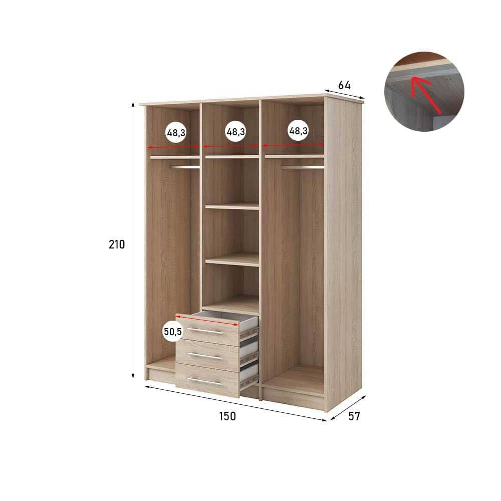 Alex Hinged Door Wardrobe 150cm in Oak Sonoma - front view with the doors closed