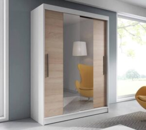 Vista 01 Sliding Mirror Door Wardrobe 150cm in White Matt - front view with the doors closed