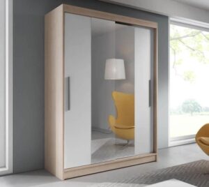Vista 01 Sliding Mirror Door Wardrobe 150cm in Sonoma Oak - front view with the doors closed