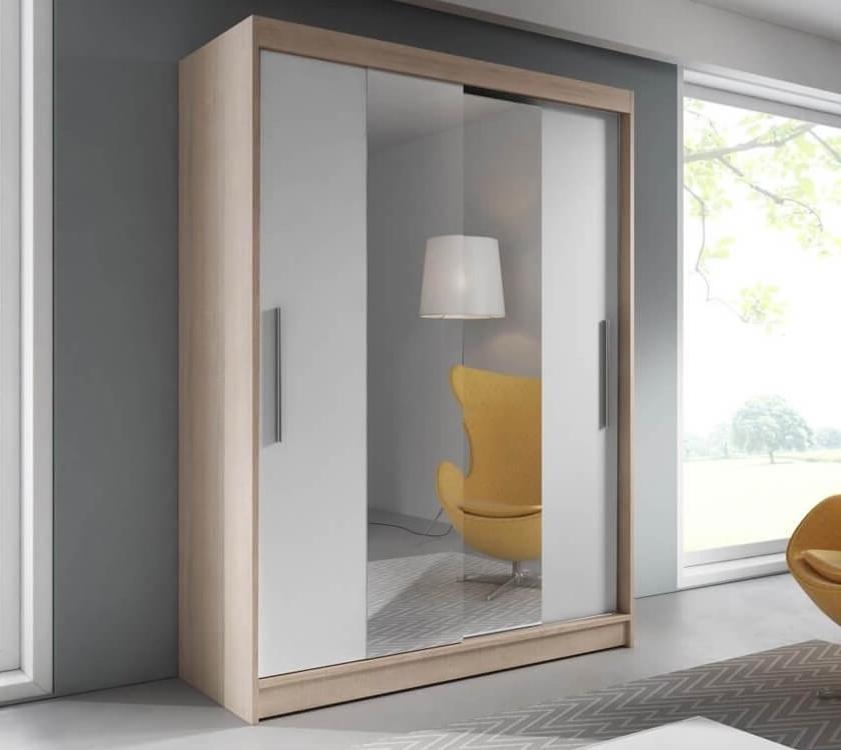 Vista 01 Sliding Mirror Door Wardrobe 150cm in Sonoma Oak - front view with the doors closed