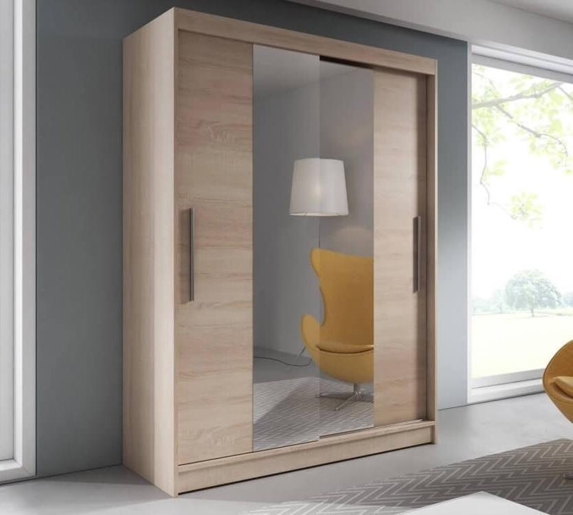 Vista 01 Sliding Mirror Door Wardrobe 150cm in Sonoma Oak - shown in a bedroom setting, 150cm wide