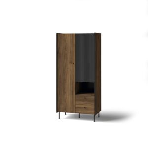 Prestigo Hinged Door Wardrobe 88cm in Oak Walnut - shown in a bedroom setting, 88cm wide