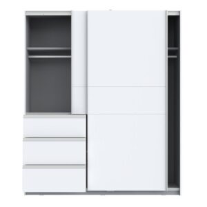 Winn II 170cm White wardrobe with the doors slid open showing both hanging bays
