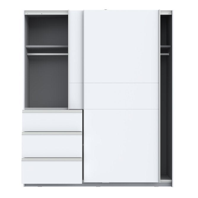 Winn II 170cm White wardrobe with the doors slid open showing both hanging bays