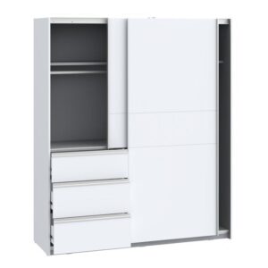 Winn II 170cm White wardrobe with the three drawers pulled out