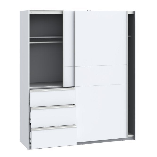 Winn II 170cm White wardrobe with the three drawers pulled out