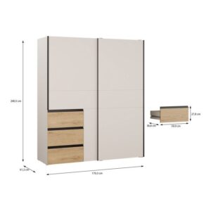 Winn II 170cm wardrobe dimensions drawing, 170.3cm wide, 61.2cm deep, 200.5cm high
