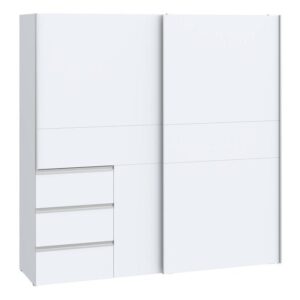 Winn II 200cm White sliding wardrobe, angled view
